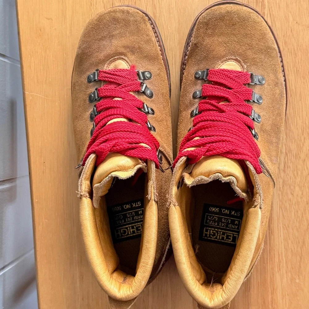 Vtg Lehigh Insulated Steel Toe Mens 9.5D‎ Suede Hiking Work Boots NOS Red Laces